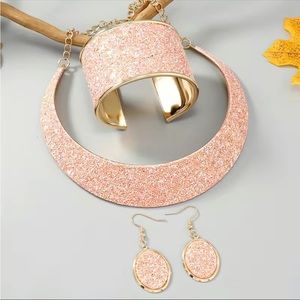 18K Gold Plated Pink Choker Necklace, Earrings and Bracelet Set